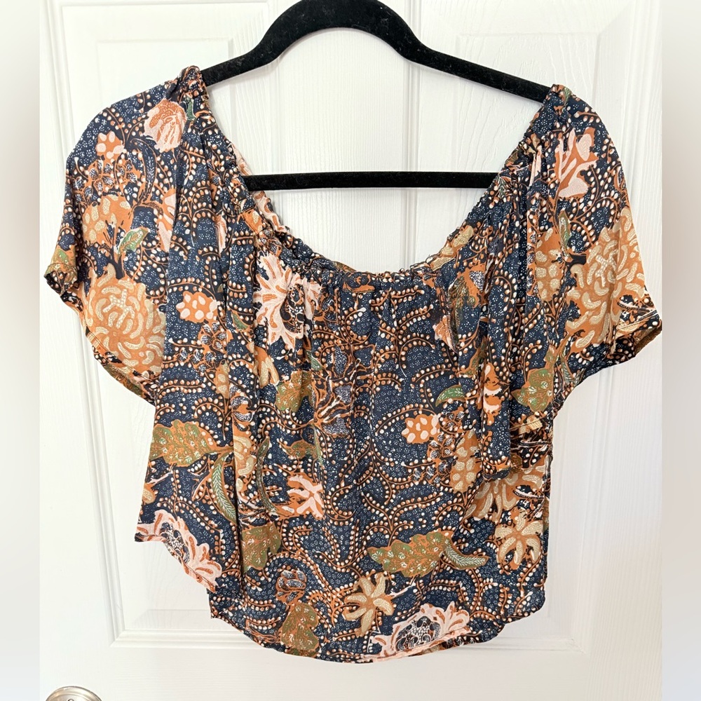 Madewell Blue and Orange Floral Blouse